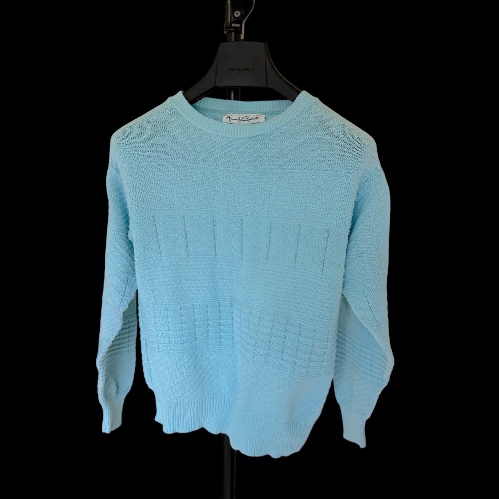 80's Gloria Vanderbilt Light Blue Textured Knit Cotton Sweater Made in USA